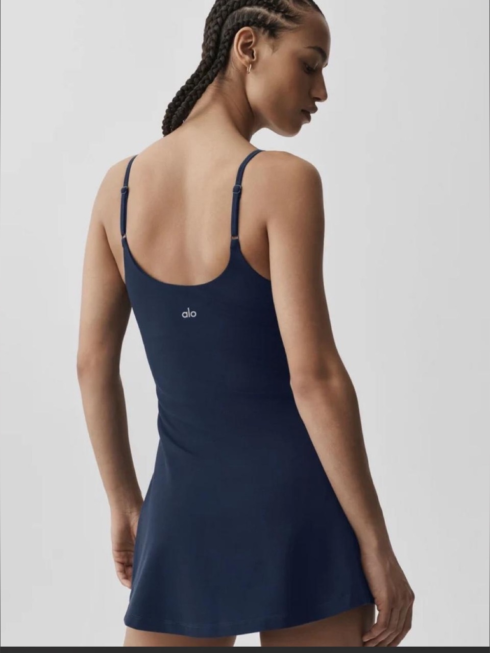 ALO Yoga Alosoft Encore Navy Spaghetti-Strap Tennis Mini Dress - Picture 4 of 9